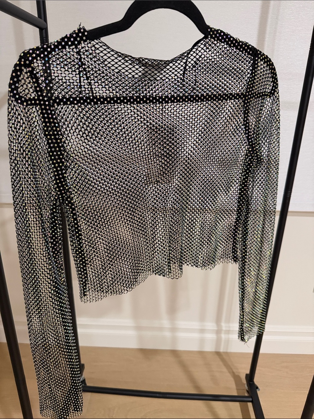 Zara Black Mesh Long Sleeve Crop Top